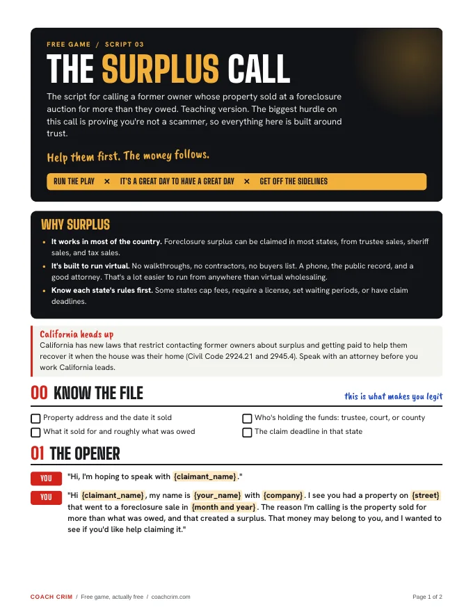 First page of The Surplus Call